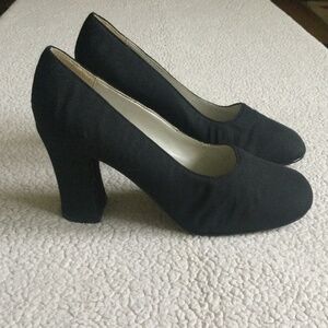 Vintage 90s Unlisted Black Chunky Fabric High Heel Shoes - Size 8